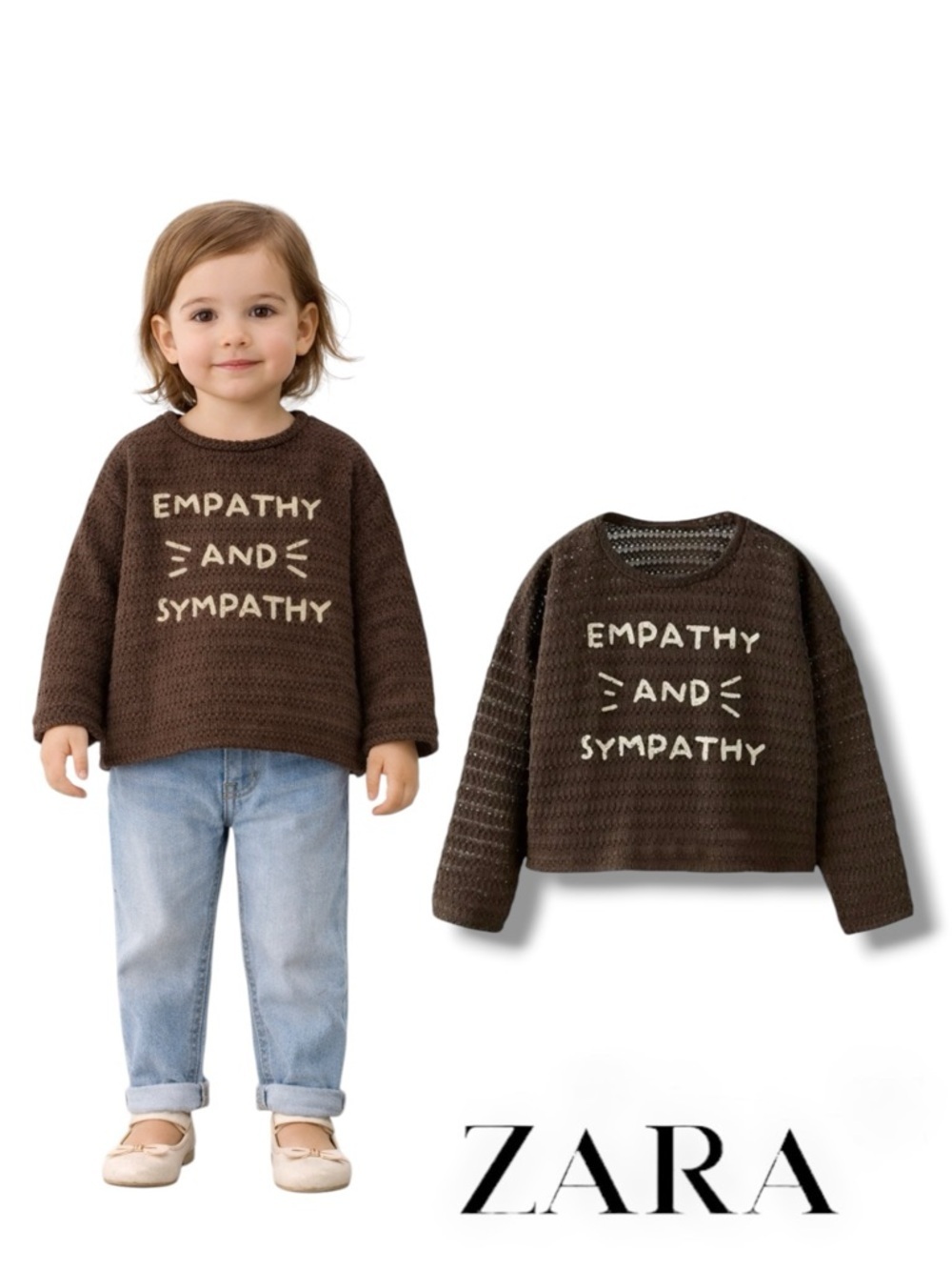 ZARA Kids | Brown | TEXT KNIT T-SHIRT